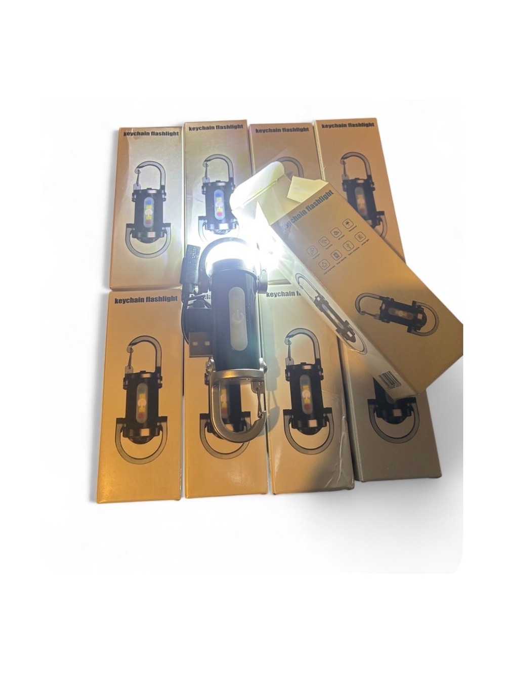 Mini LED Keychain Flashlight Light Rechargeable Pocket EDC Clip Lot // 9 TOTAL